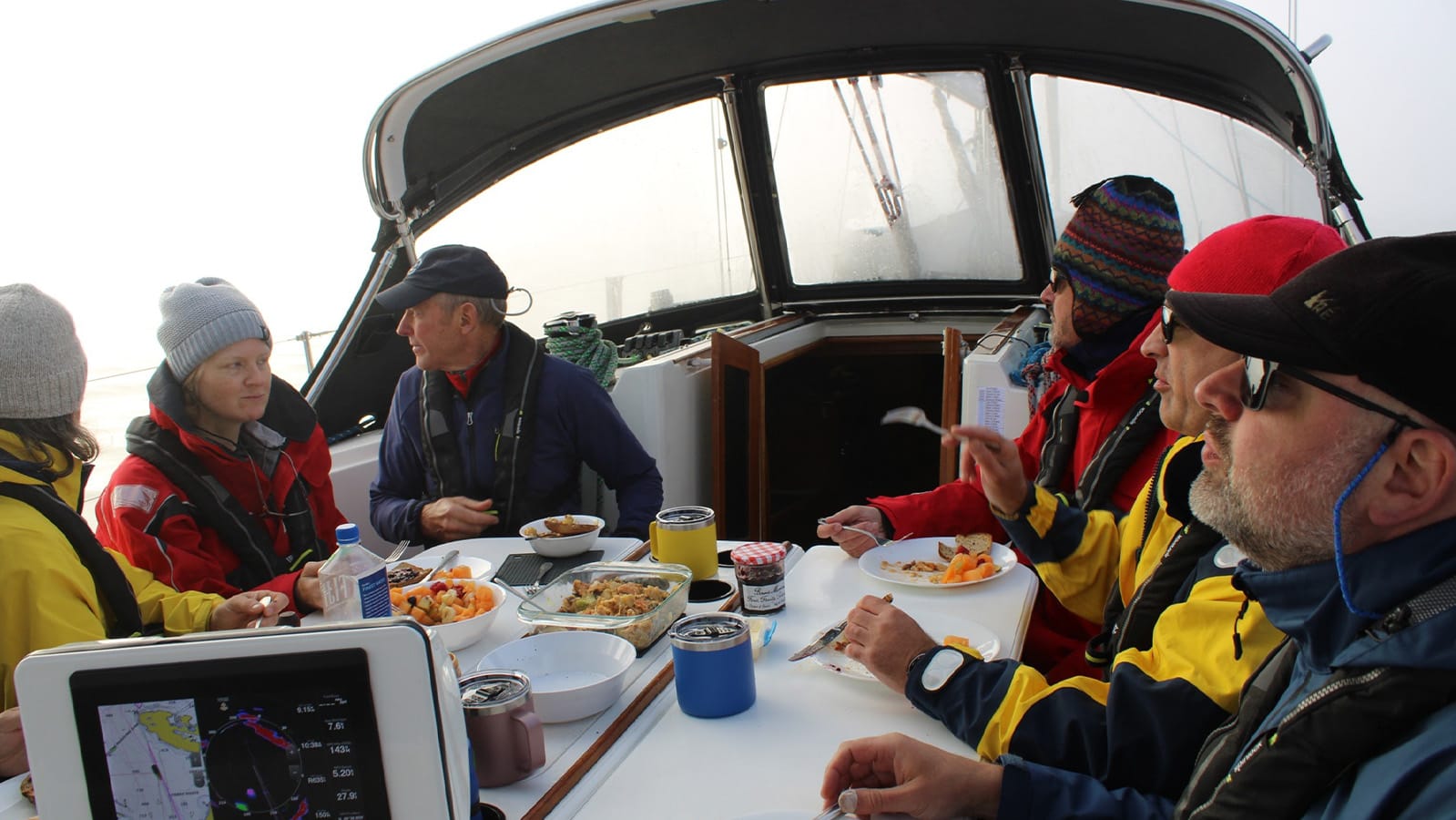 crew having dinner