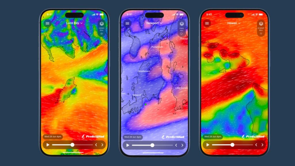 PredictWind app on three phones