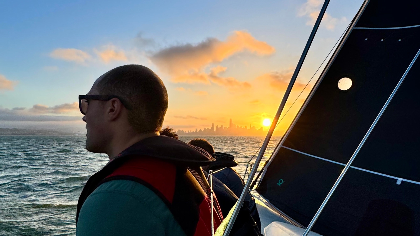 A sailor at sunset in San Francisco