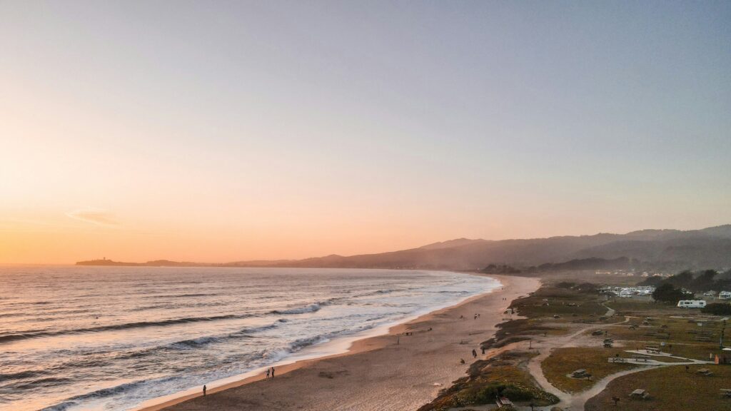 The coast of half moon bay at sunset