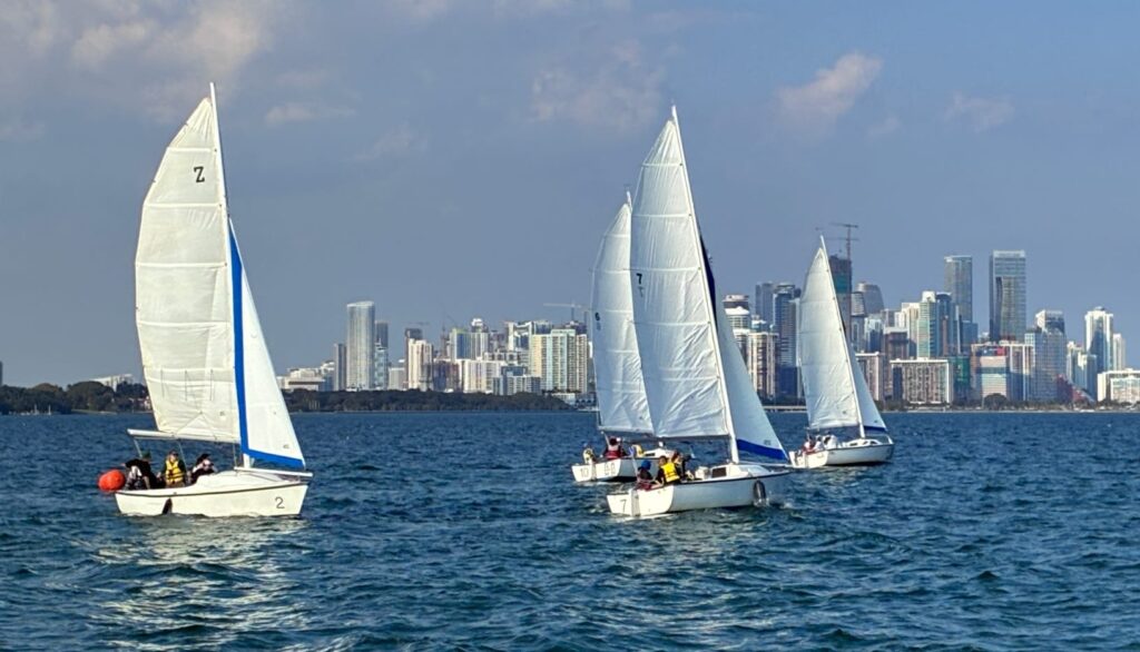 Sailboats rounding the mark during a regatta