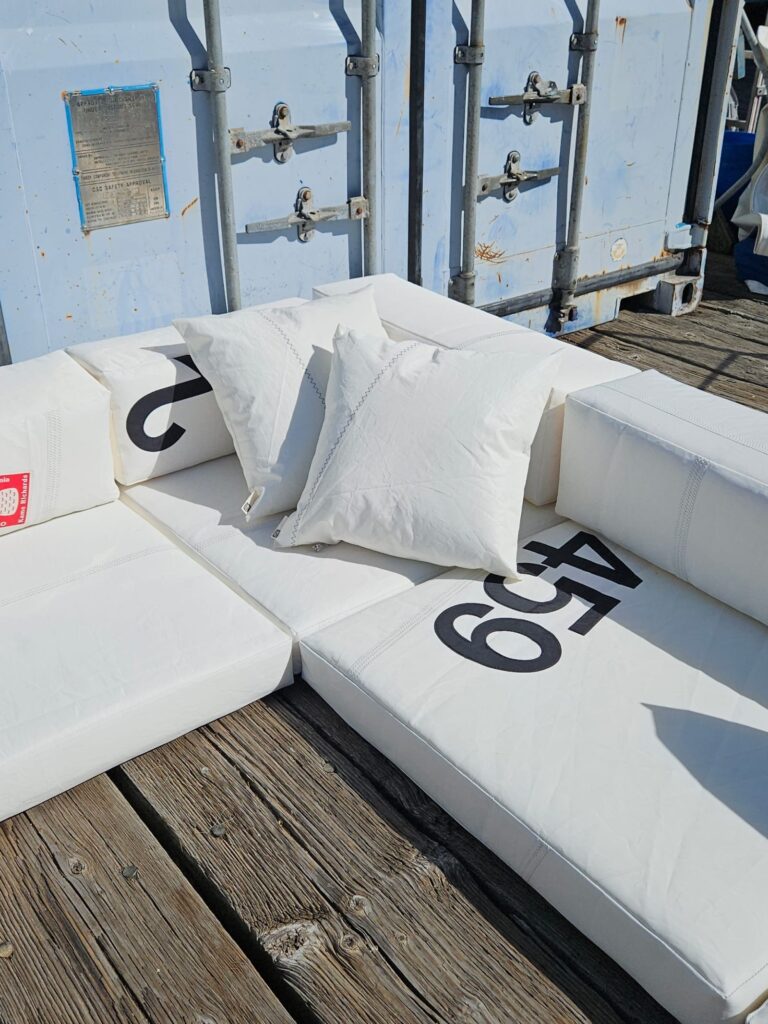 Sail cloth cushions and pillows with sail numbers