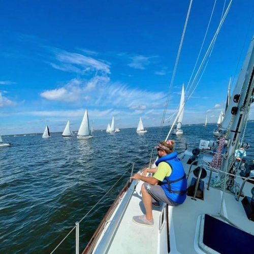 Sitting on a sailboat