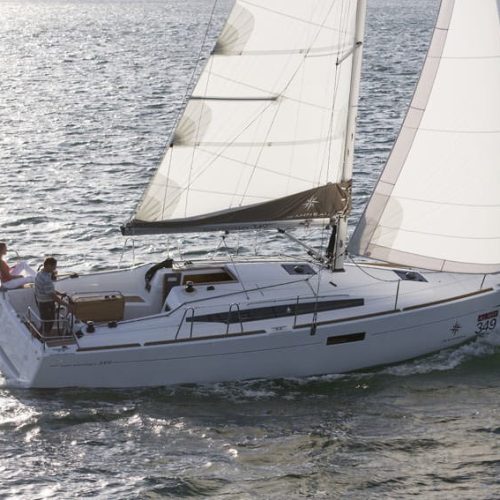 Jeanneau 349 sailing in Biscayne Bay, Miami FL.